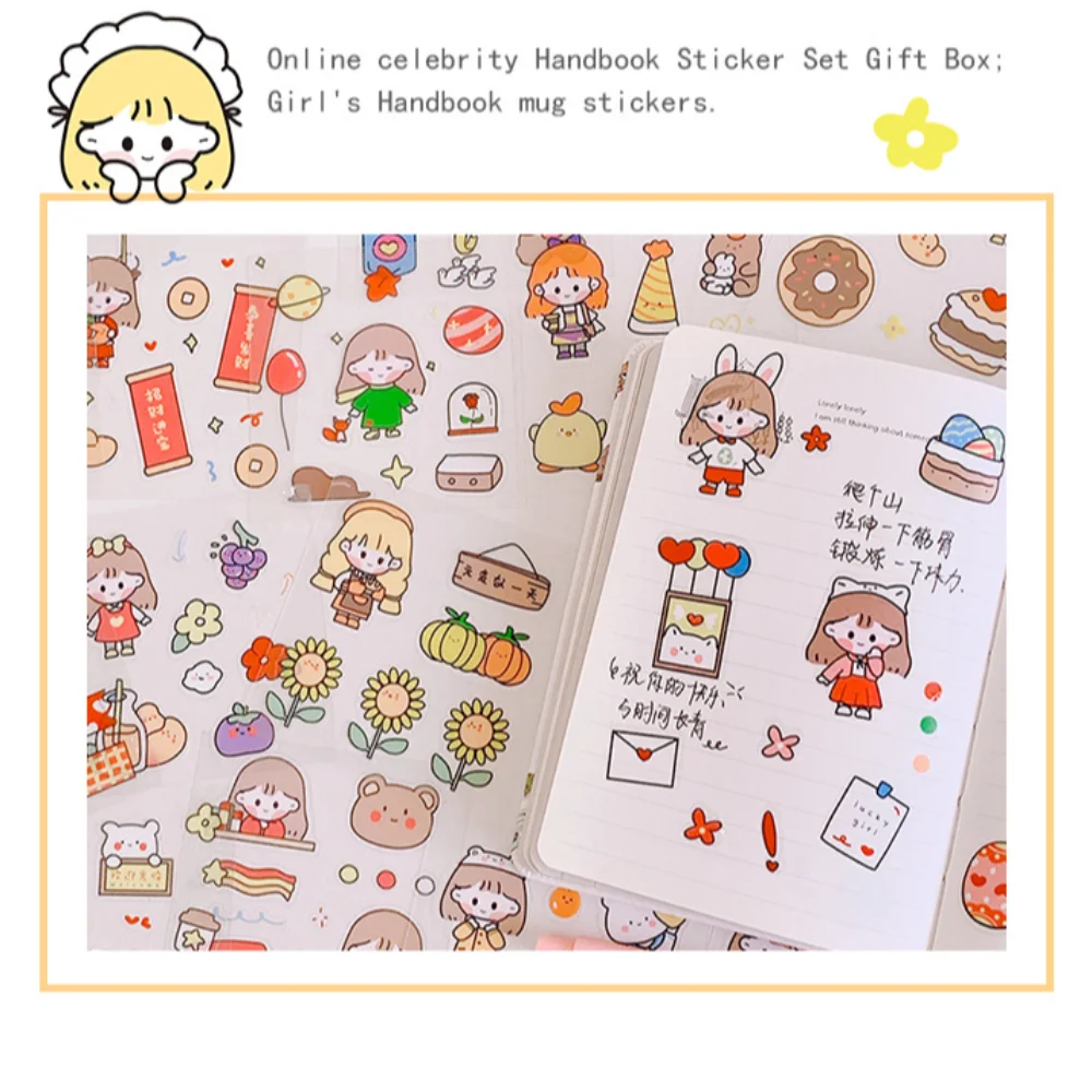 100pcs/set Waterproof PET Stickers Cute Cartoon Patterns DIY Guka Sticker Scrapbook Decor with Box Notebook Decoration