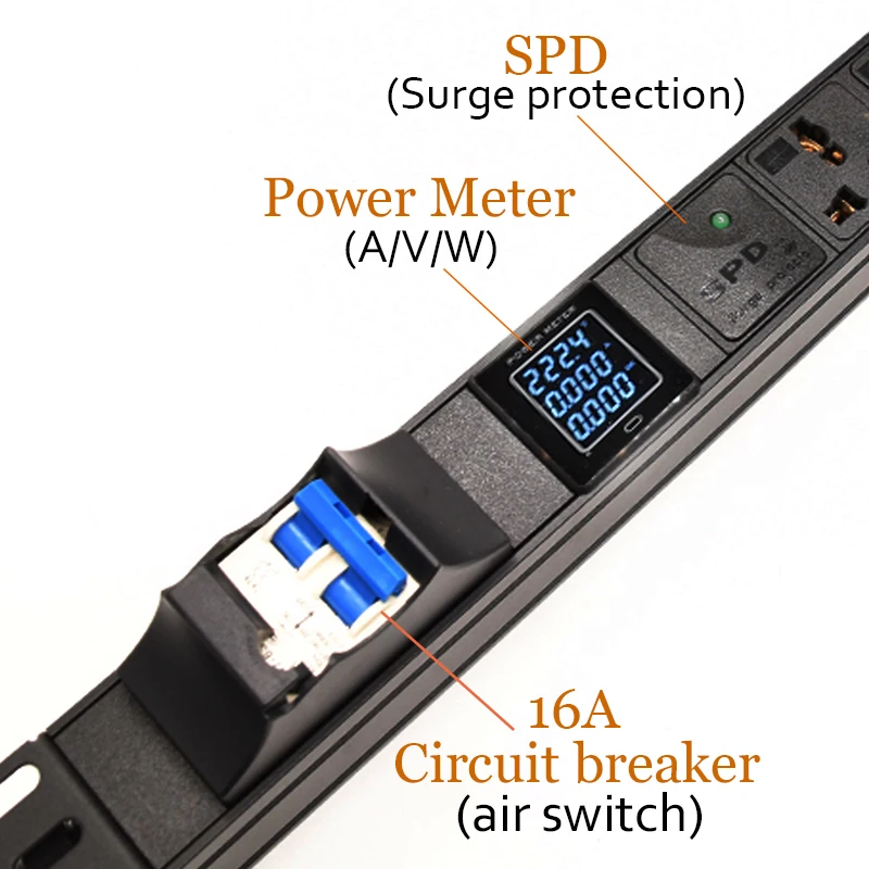 19inch Rack Mount socket PDU Power Strip 3500W 5 Ways Universal Outlets Network Cabinet Rack With Digital Meter Surge Protection