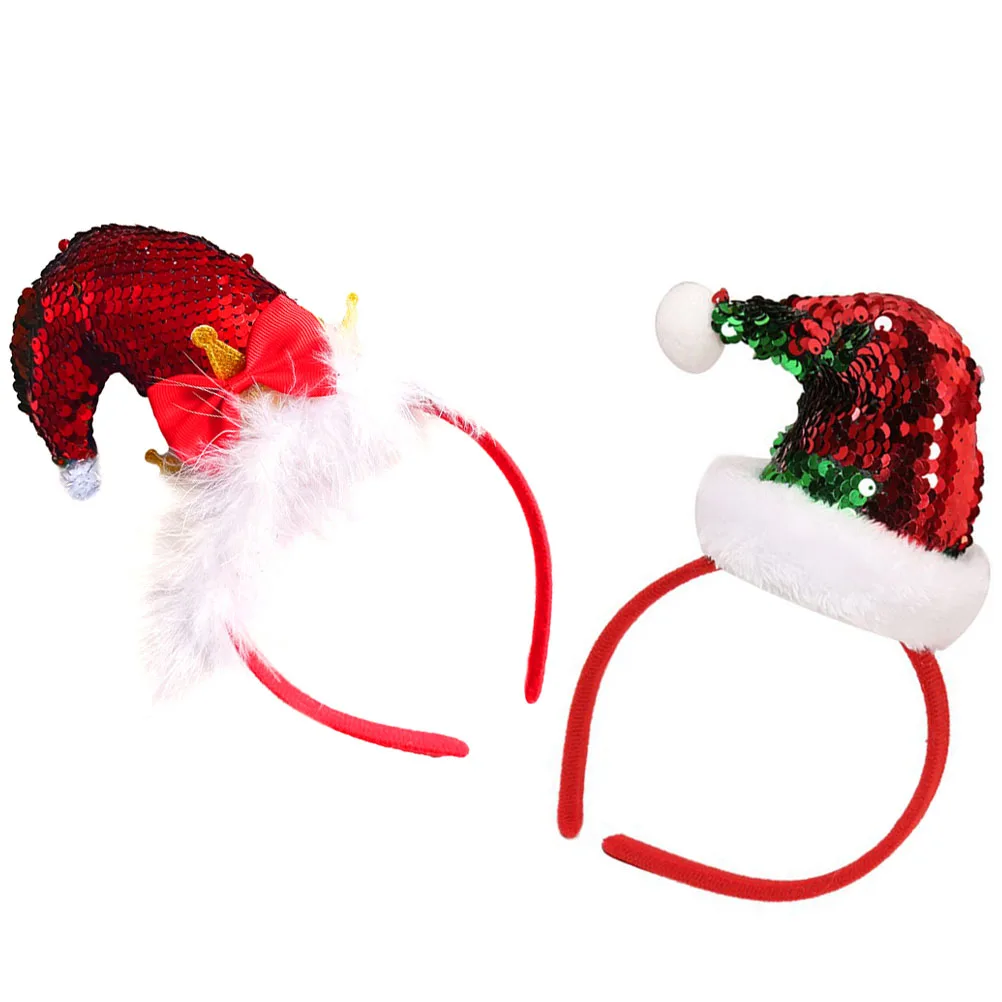 

2Pcs Sequin Elf Hat Headb s Christmas Decors Xmas Hoops Cosplay Plastic Party Favors Child Red Bright Accessories Christmas Gift