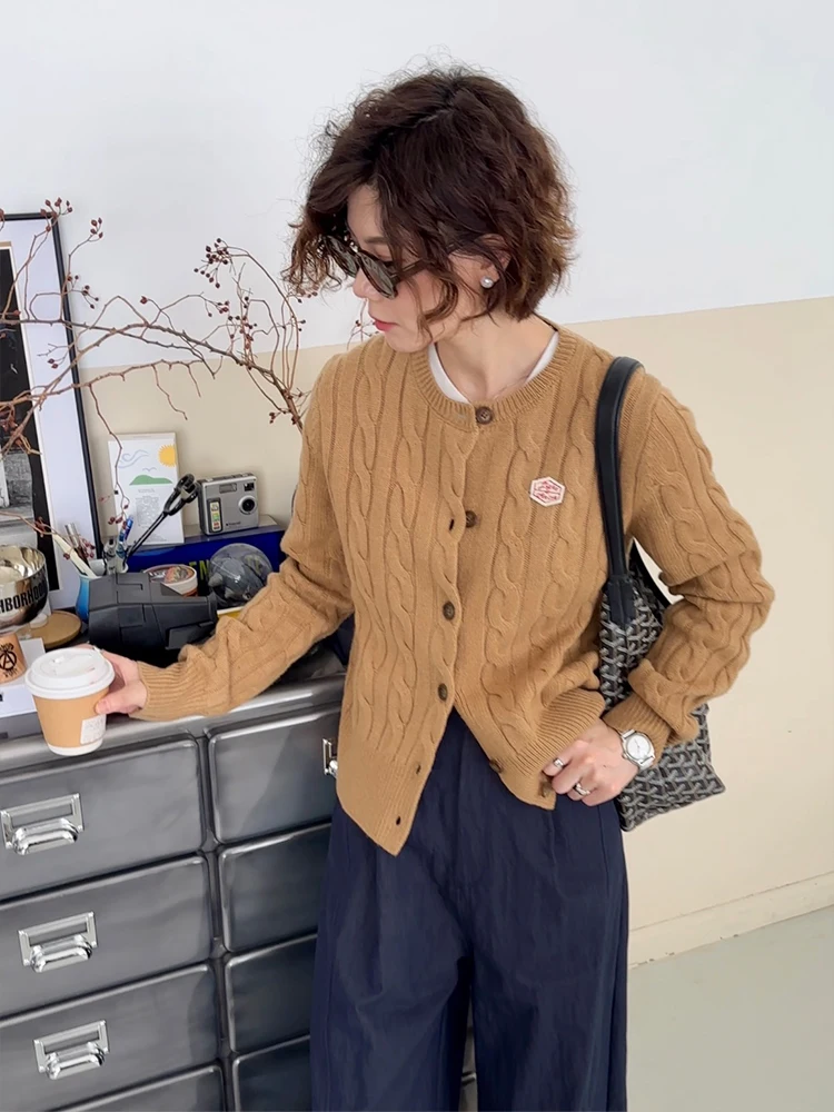 

5Eleven, полностью шерстяной вязаный кардиган, комфортный, в японском стиле, для повседневной носки, универсальный, прямого кроя, длинный, с круглым вырезом...