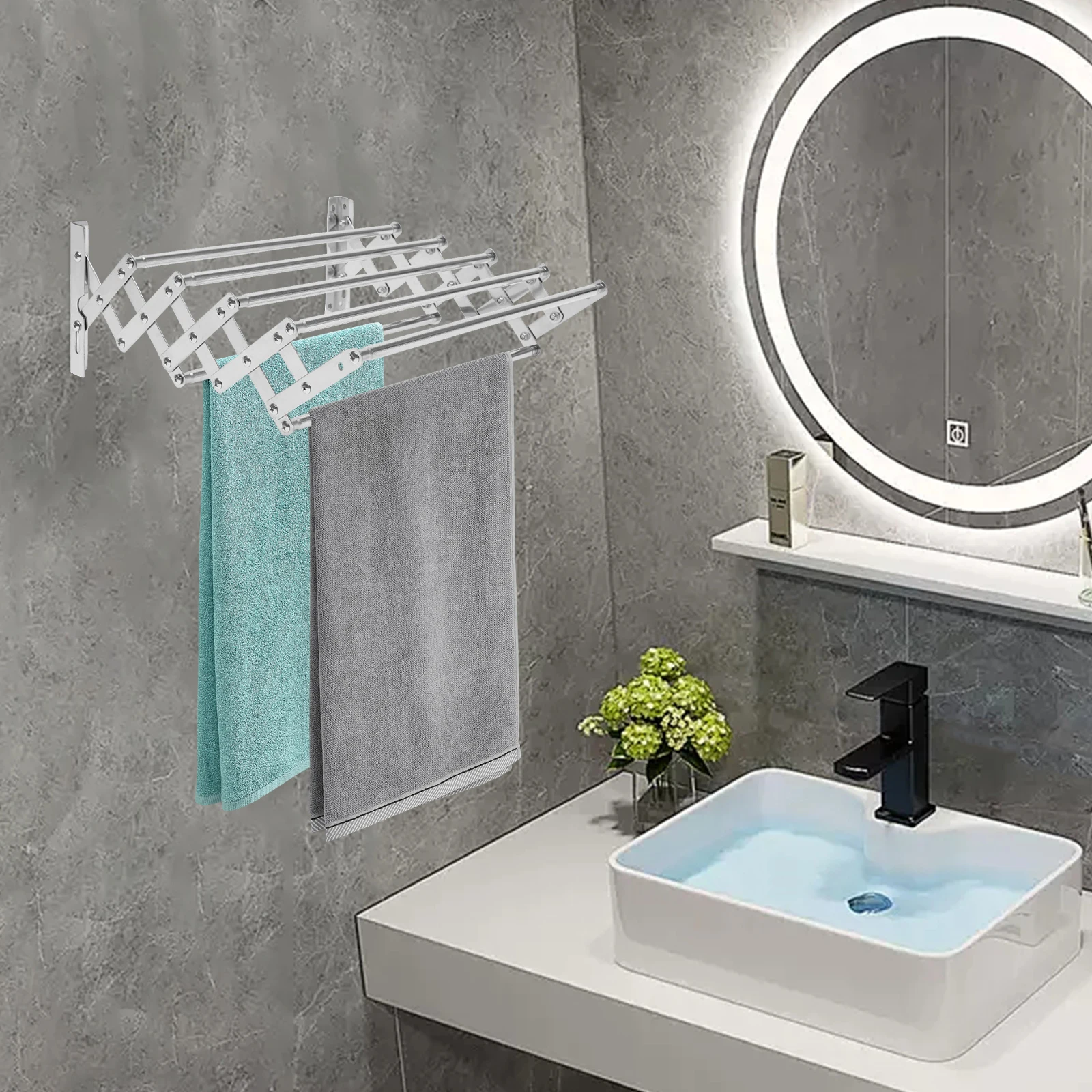 

Wall Mounted Clothes Drying Rack Shelf Folding Dryer Hanger For Laundry Room Expandable Folding Clothes Drying Towel Rack