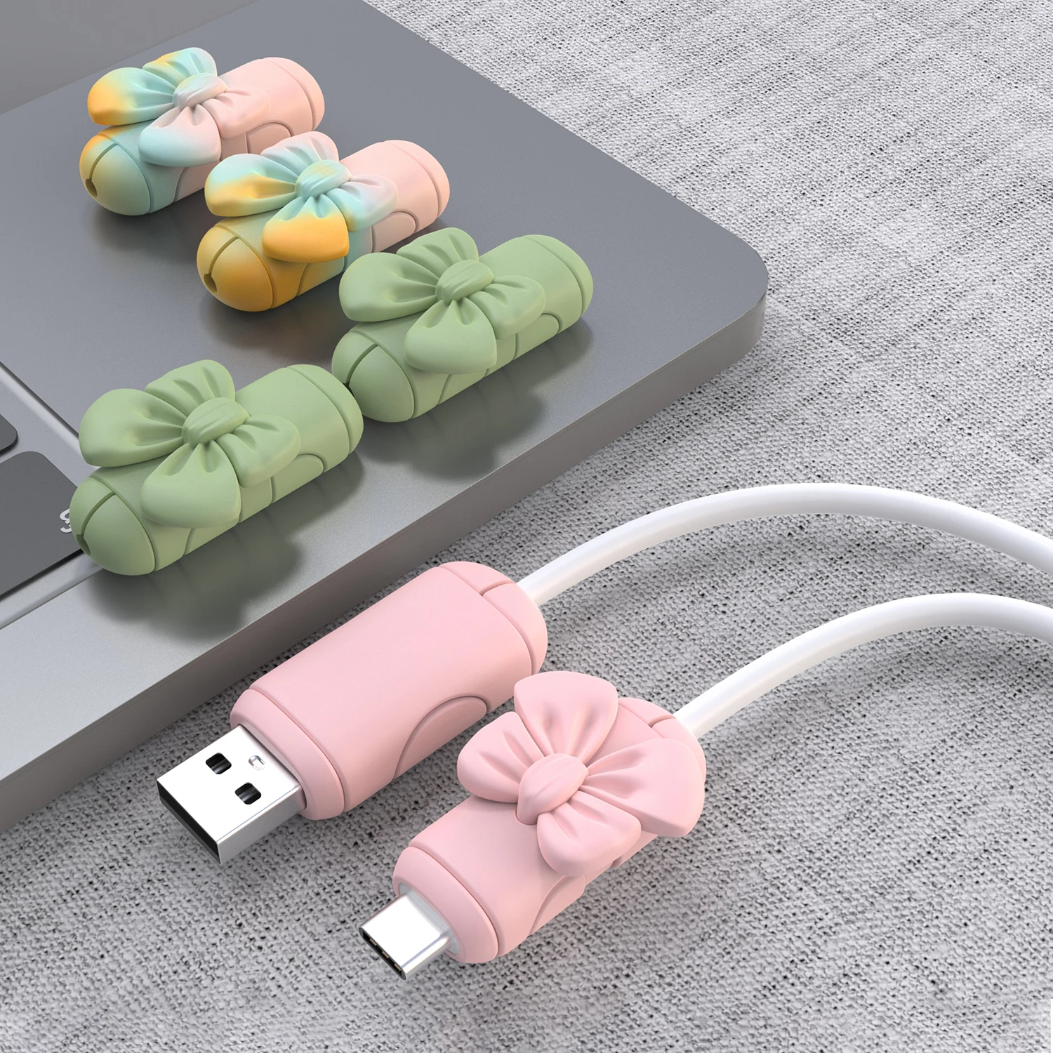 Lovely Bow Cable Protector, Soft Silicone Anti-Break Charger Cord Sleeve, Portable Cable Joint Protective Cover