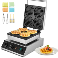 SucceBuy 4 PCS Commercial Waffle Maker Round Waffle Baker Machine 1750W Non-Stick Stainless Steel Belgian Waffle Iron with Temp