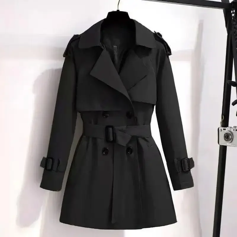 Women's Petite Medium-Length Cropped Jacket Elegant Slimming Style British Trench Coat New Spring Autumn 2024 Season