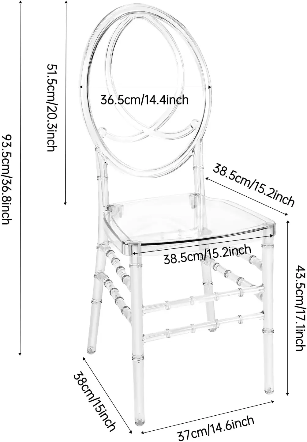 4 Pack Clear Acrylic Chiavari Chairs, Modern Dining Chair Set, Transparent Ghost Chairs, Stackable Transparent Restaurant