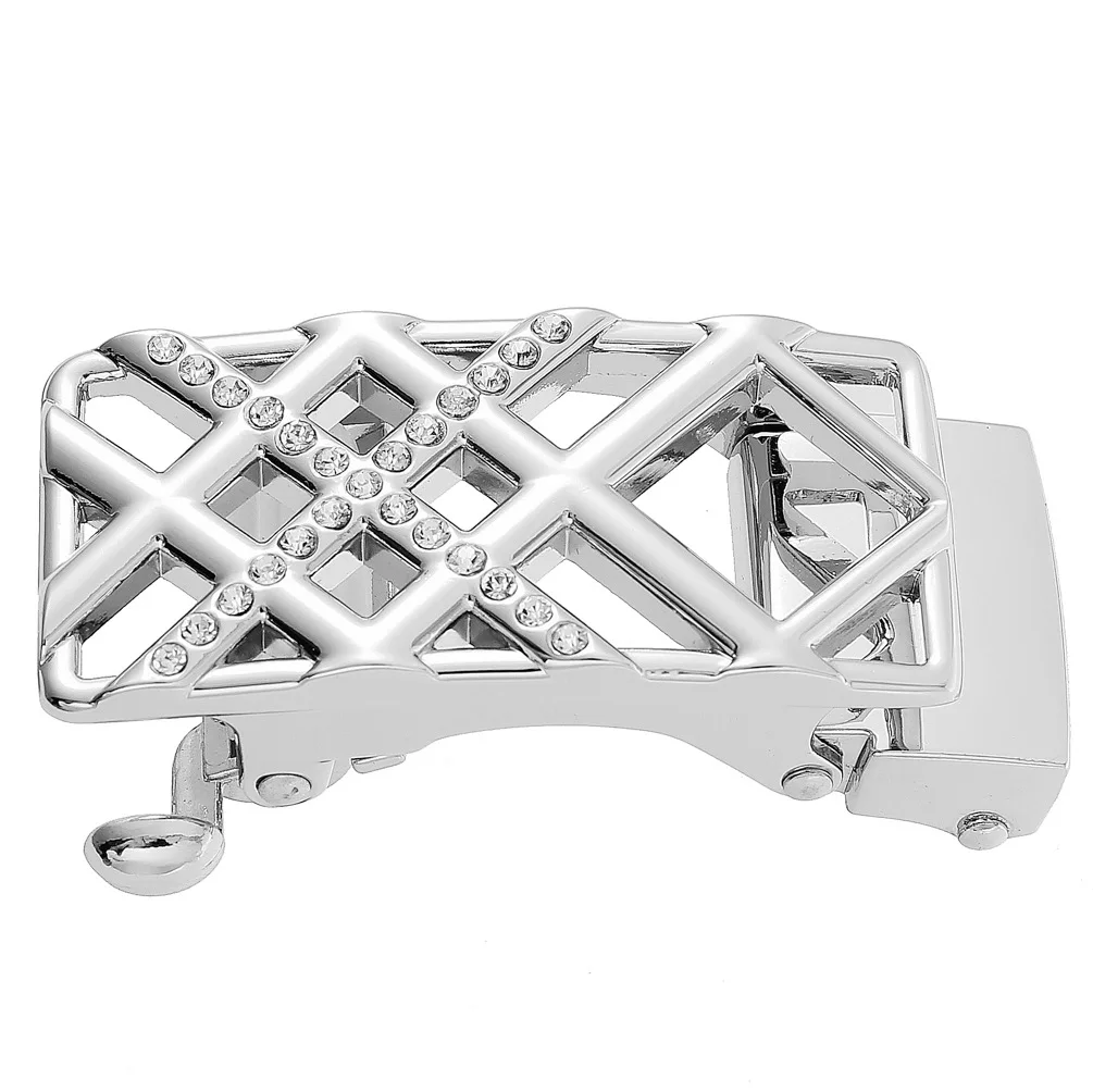 مشبك حزام كاجوال بسيط مجوف بدون أسنان مشبك حزام جلدي للنساء مع مشبك معدني فاخر من حجر الراين 2.4 سم #6