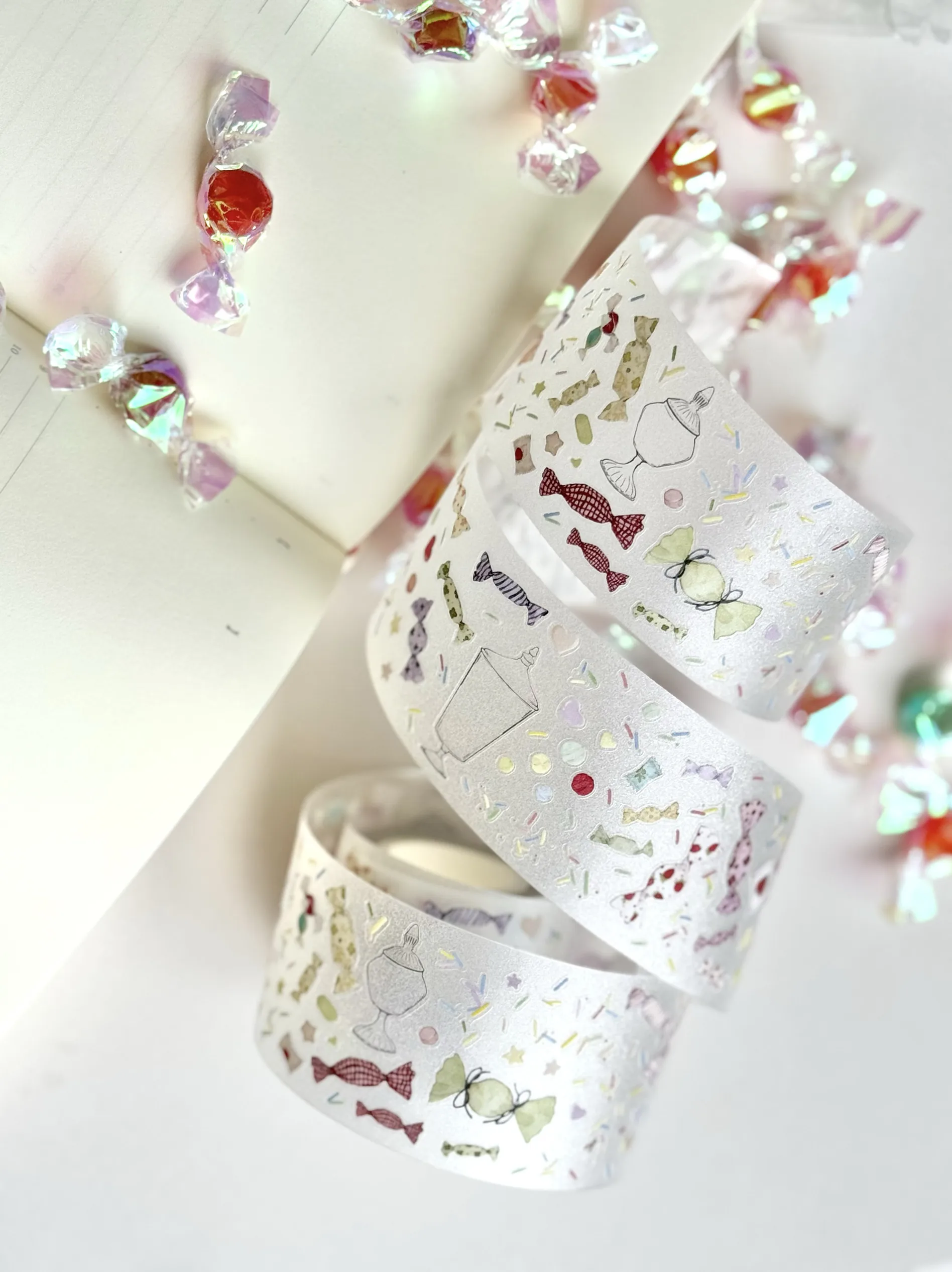 Light Retro Salt Series Glitter Sand Cutting Film Sticker Roll - Flower/Candy/Circle/Musical Note/Dots Design