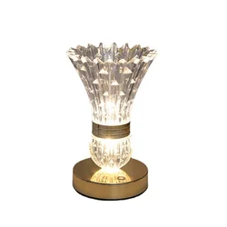 Crystal LED Vase Table Lamp USB Charging Touch Switch Tricolor Dimming Bedroom Decoration Bedside Living Room Decor Desk Lamp