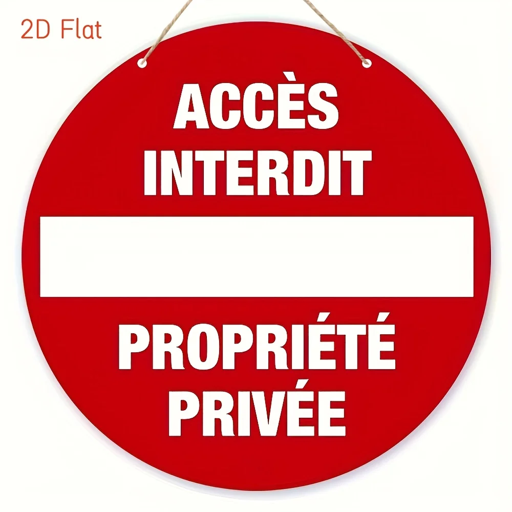 Letrero de madera 2D plano, 1 unidad, estilo francés, "sin entrada/propiedad privada", 8x8 pulgadas, placa decorativa roja y redonda para exteriores montada en la pared