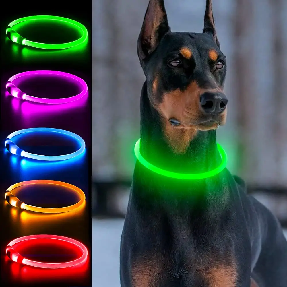 LED Dog Collar USB Charging Luminous Cat Dog Collar Light 3 Modes Flashing Adjustable Glow Dog Collar Anti Lost