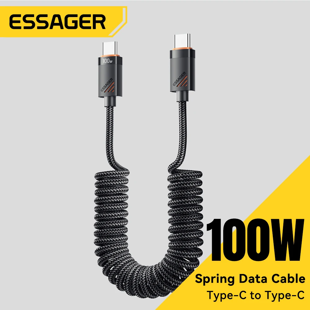 Car Spring Type-C Coiled Cable, Fast Charging for iPhone, Xiaomi, Samsung, Macbook, iPad 1