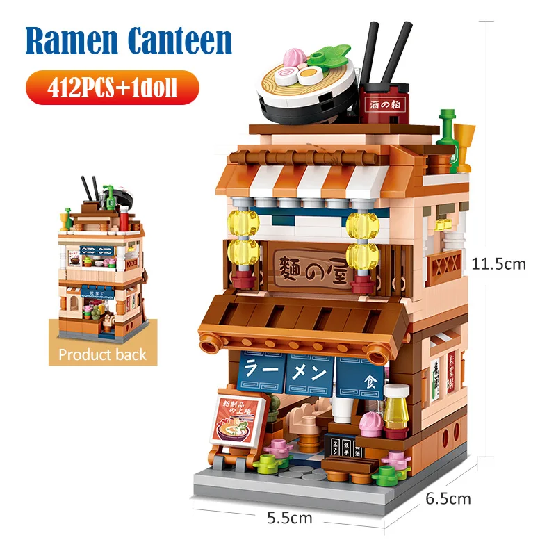 Mini City Street View Noodle Shop Huis Bouwstenen 4 in 1 Japanse Architectuur Vrienden Figuren Bakstenen Speelgoed DIY Cadeaus