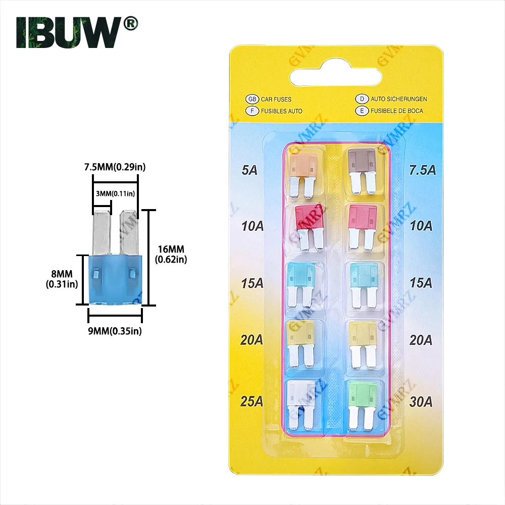 Car Fuse 32V Standard Mini Fuse insert Set Amp Clip Fuse for Car Truck Micro Small Test Pencil carton packaging