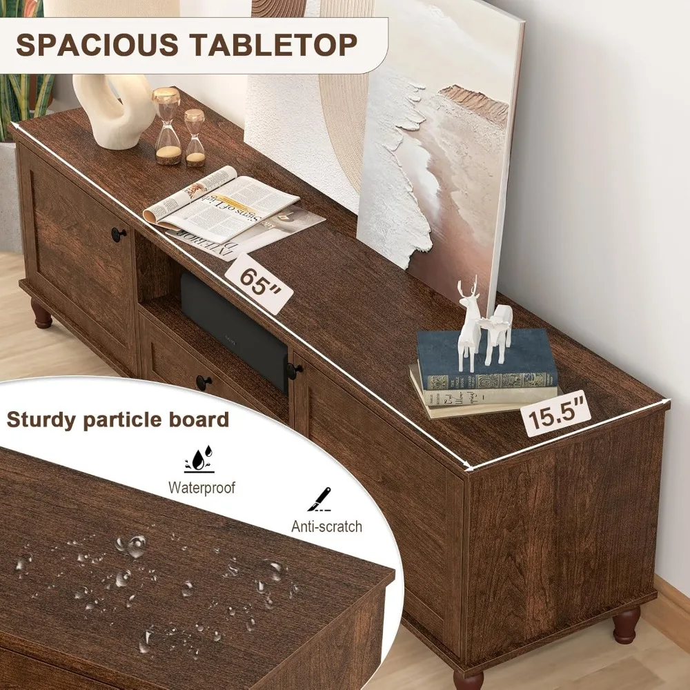 حامل تلفزيون ANJ لتلفزيون 75 بوصة، وحدة تحكم تلفزيون حديثة في منتصف القرن مع خزانة تخزين، أثاث تلفزيون خشبي لغرفة المعيشة، En #4