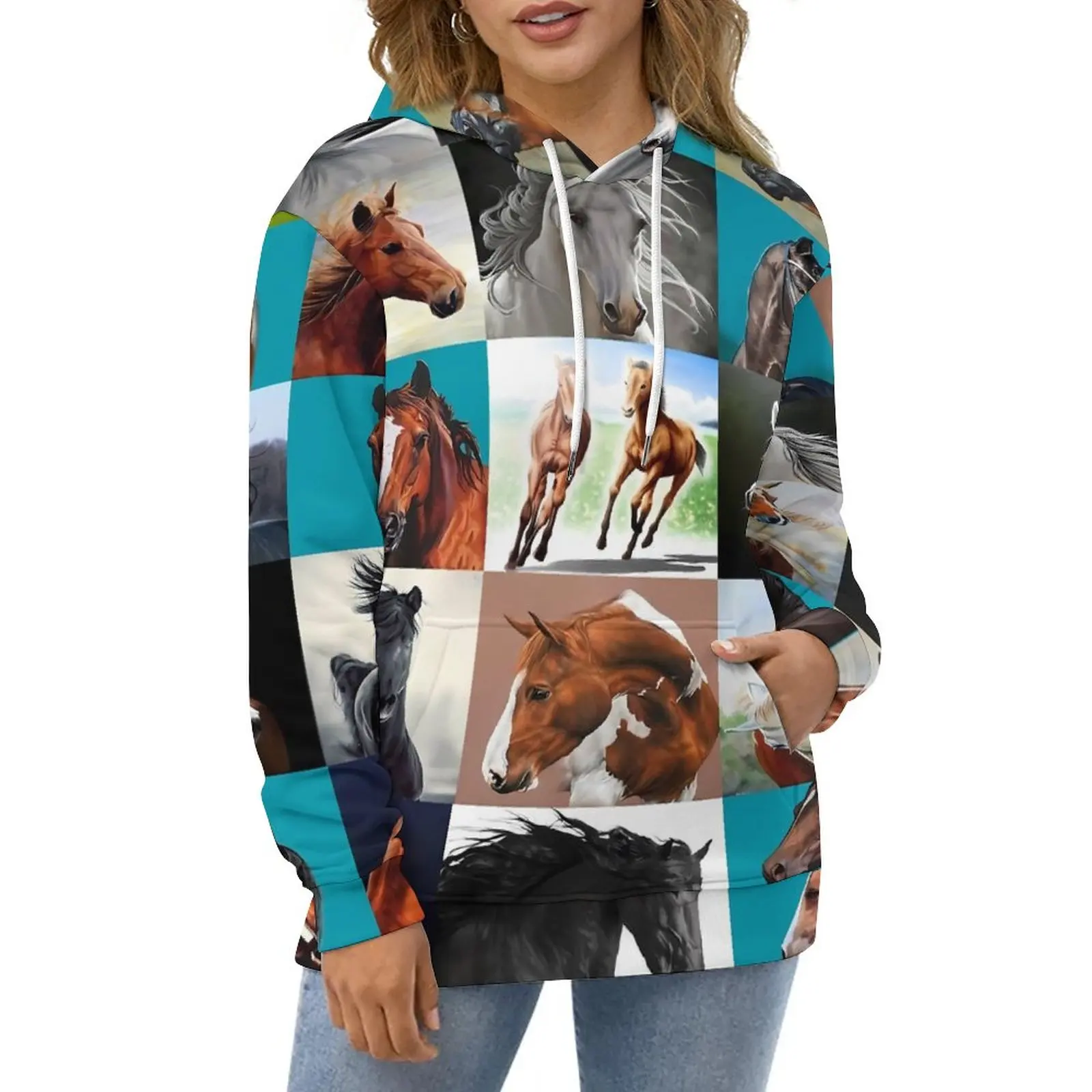

Horse Blanket Casual Hoodies Animal Print Cute Hoodie Unisex Long Sleeve Street Fashion Graphic Loose Oversize Clothes