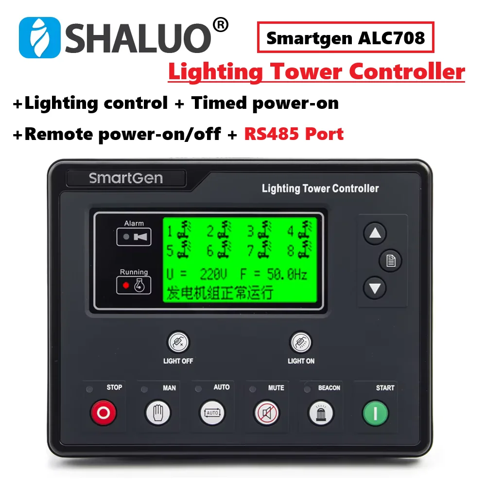 Smartgen ALC704 ALC708 Lighting Tower Controller Timing Remote Start Stop Monitor Control Panel For AC DC light tower Genset