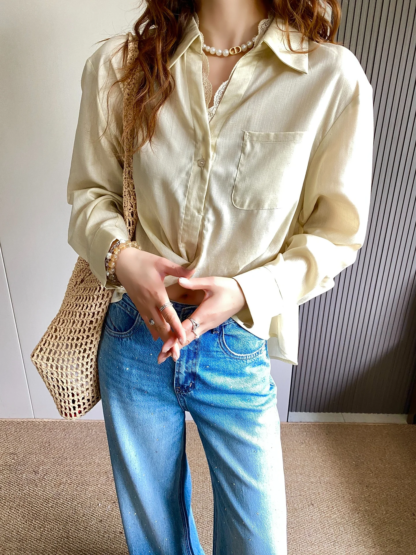 

Spring 2026 Women's Loose Long Sve Silk Linen irt Irregular Hem Design Breathable Comfortable Casual Faion Top