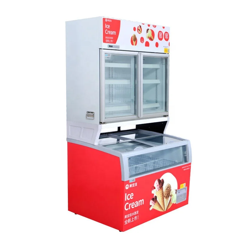 Commercial Supermarket Ice Cream Freezer Display Fridge with Glass Door