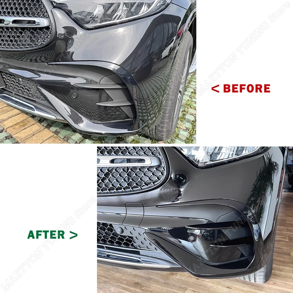 Czarny błyszczący przedni zderzak samochodowy Splitter boczny Spoiler atrapa wylotu powietrza dla Mercedes Benz GLC klasy X254 GLC260 GLC300 AMG 2023 + — zdjęcie 3