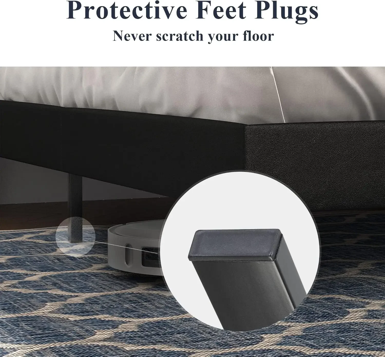 إطار سرير بمنصة كاملة الحجم من Allewie، لوح رأسي من الجلد الصناعي قابل للتعديل مع غرزة ماسية وزر معنقدة