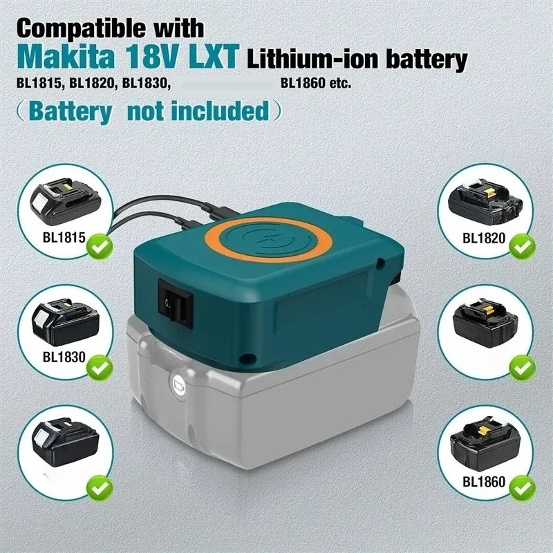 

Portable Mobile Power Li-Ion Battery Cordless Charger for Makita 18V BL1860 Li-Ion Batteries with USB and Type-C Ports