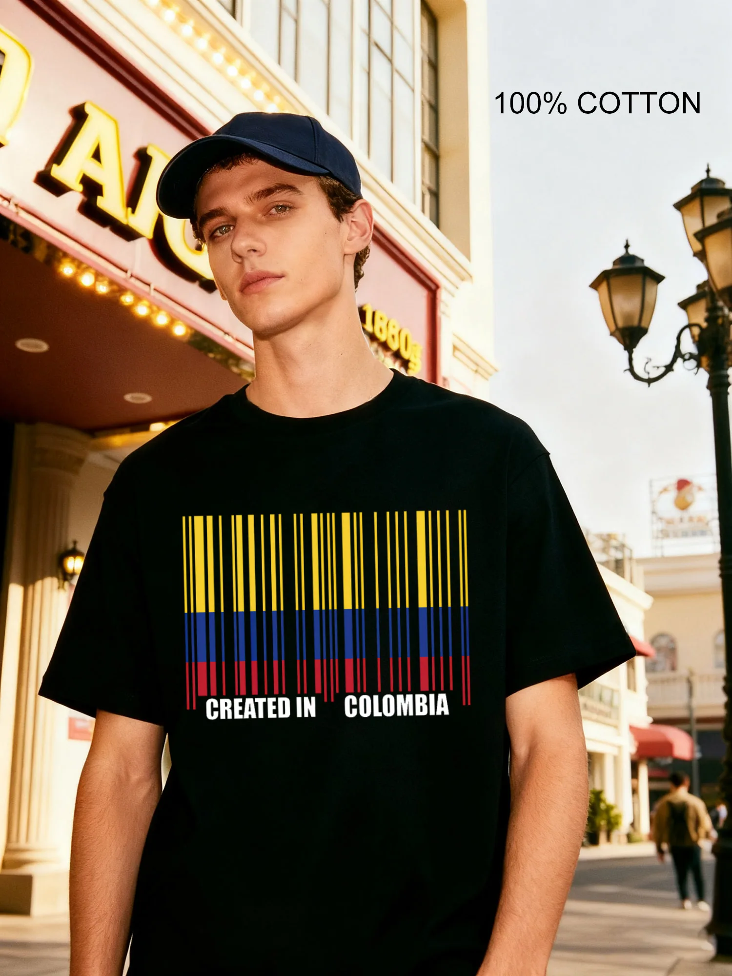 

Мужские футболки со штрих-кодом Колумбии, повседневный дизайн, футболка с круглым вырезом, 180 г, уличная, 100% хлопок