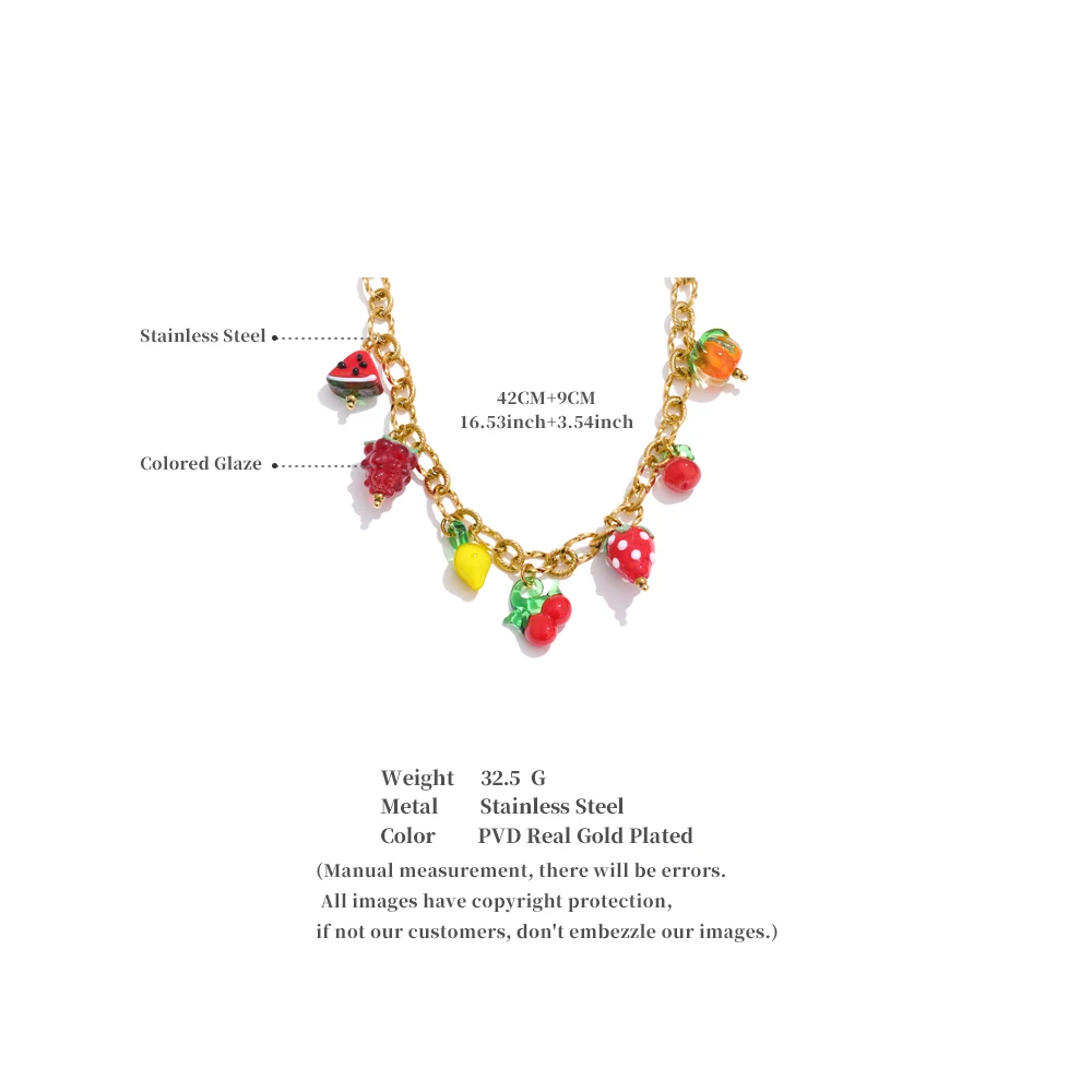 Yhpup Sweet Spring Summer Colored Glaze Fruit Charm Anhänger-Halskette, goldfarben, Edelstahl, trendiger Schmuck – Detail 7