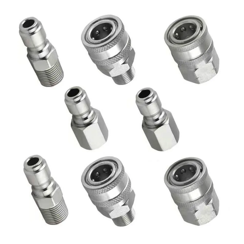 

NPT Adapter Kit 3 8 Quick-Connect For Car Washing Silver Wear Resistant Tool-free Installation Compact And Portable