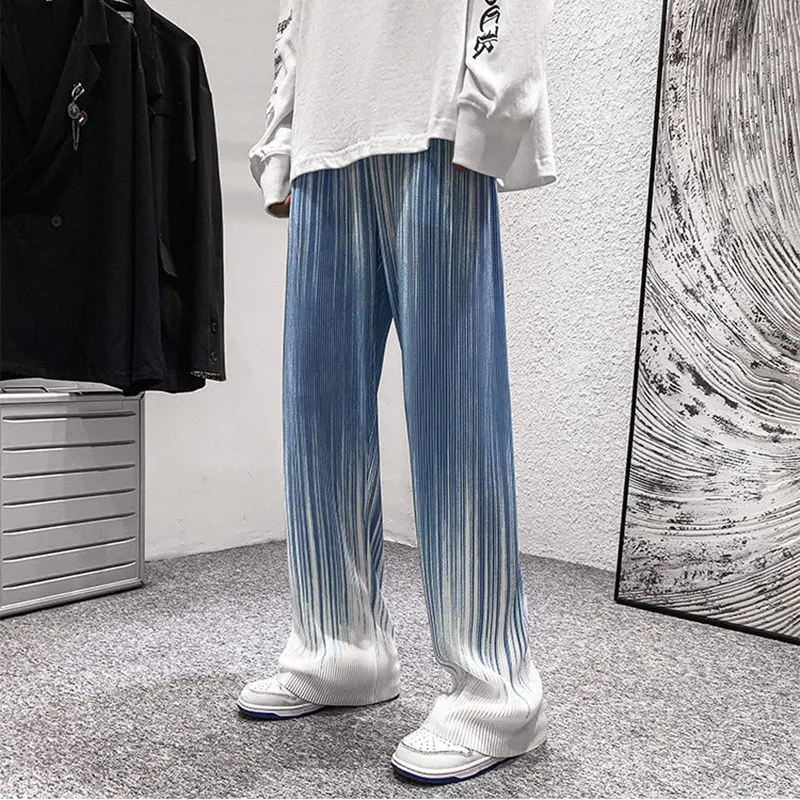 Fashion Gradient Color Pleated Pants For Men Spring Summer Casual Fashion Simple Loose Male Streetwear Straight Leg Trousers