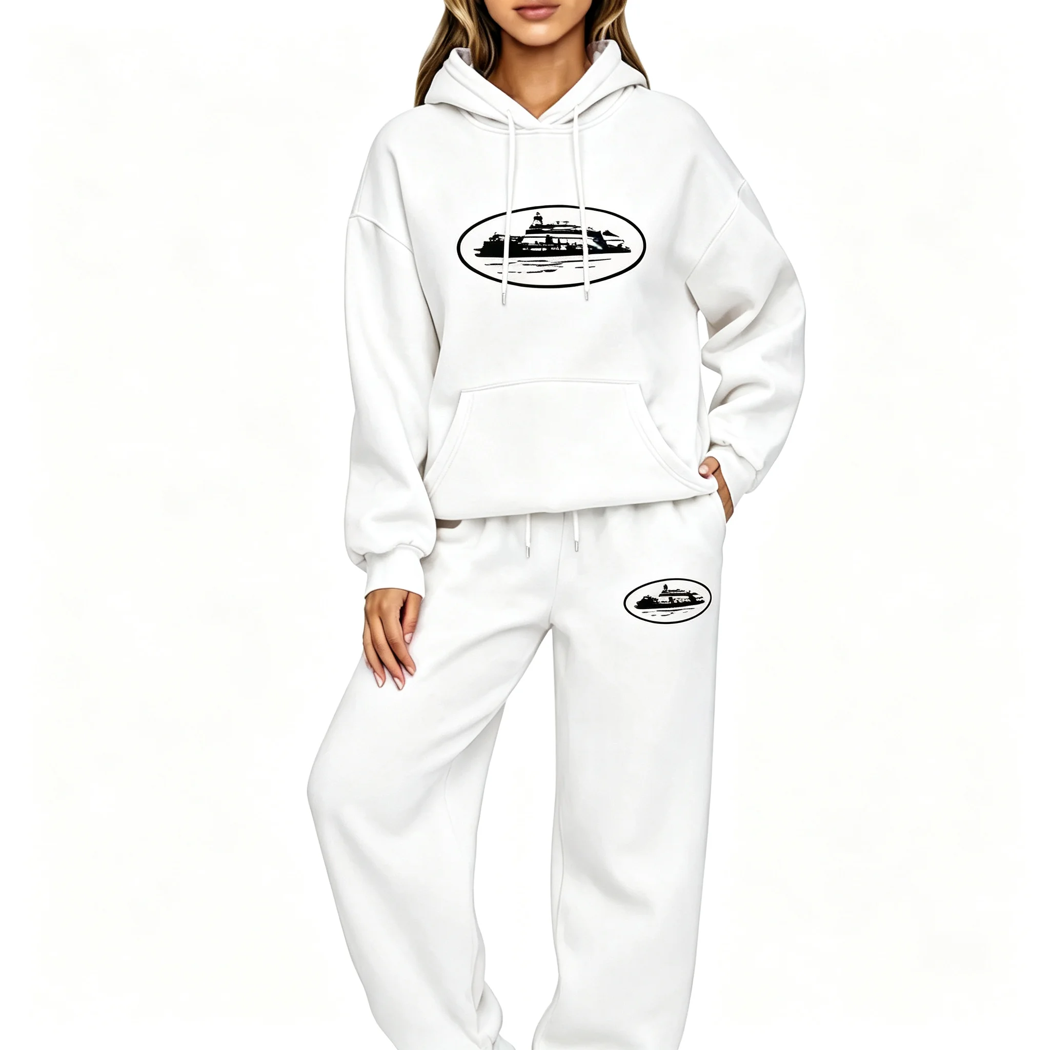 NICE Loose Unisex Fleece-lined Printed Sweatshirt Hoodie Set Devil Prisoner Pattern Eco-Friendly Soft Comfortable Casual Wear view 5