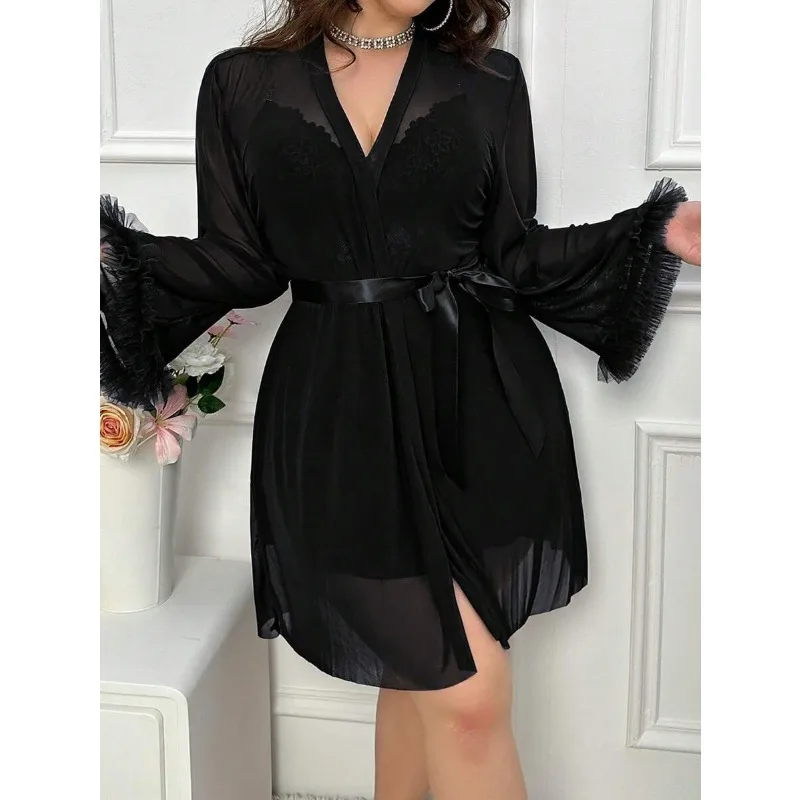 

Sexy Lace Lingerie Set for Women Sheer Mesh Nightdress with Spaghetti Straps Elegant Transparent Babydoll Sleepwear Seven Styles