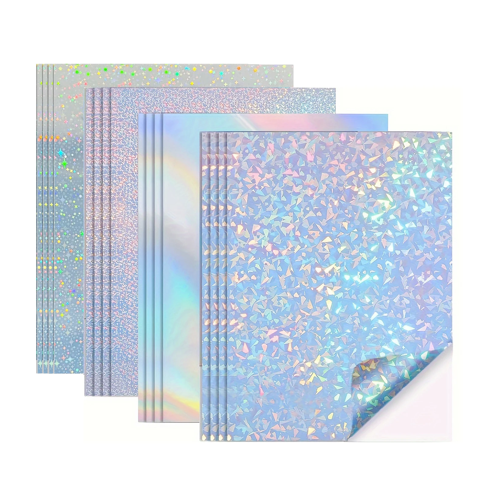 20 Sheets A4 Size Holographic Printable Waterproof Sticker Paper Vinyl Sticker Paper 4 Mixed Style (Gem, Point, Rainbow, Star)