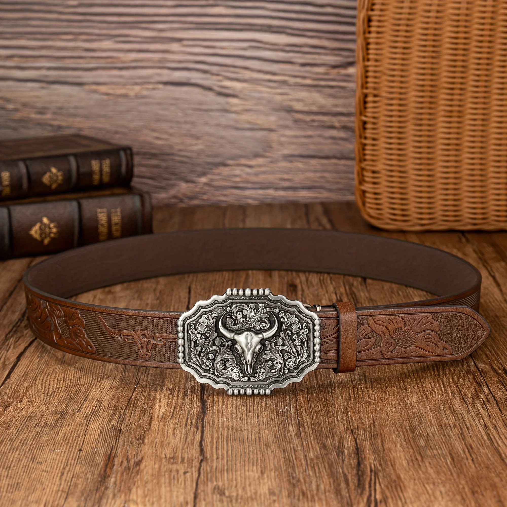 Zhuzi Niutou3.7cm wide men\'s and women\'s Western retro style cowhide denim style cowhide leather belt with smooth buckle