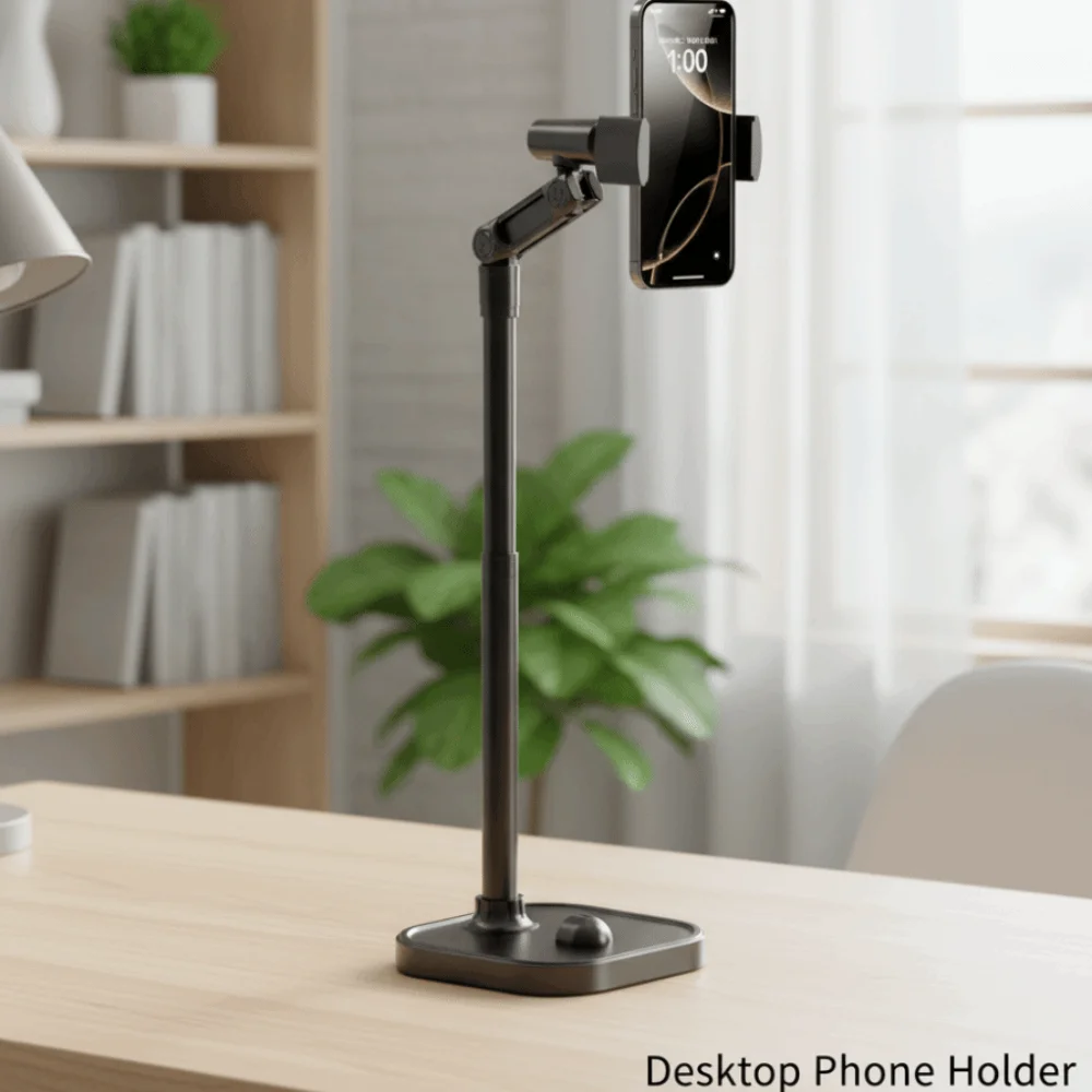 

2 in 1 Telescopic Phone Stand Overhead Adjustable Height Desktop Phone Holder Portable Metal Mobile Phone Bracket