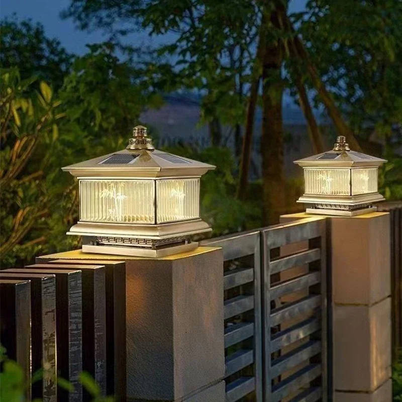 SOURA Outdoor Solar Post Lamp Vintage Creative Chinese Brass  Pillar Light LED Waterproof IP65 for Home Villa Courtyard