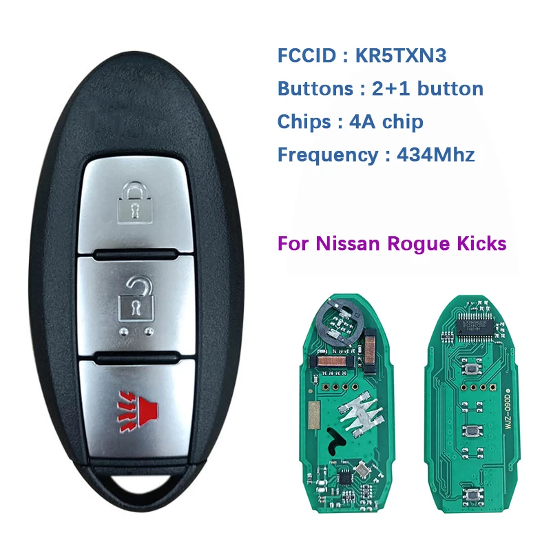 CN027070 Aftermarket 3 Button Smart Key For Rogue Kicks Proximity Remote KR5TXN3 434MHZ 4A CHIP S180144105 285E3-4CB1C