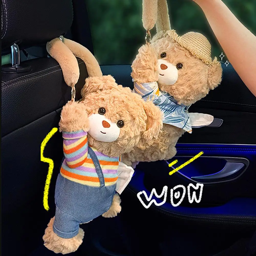 

1pc Universal Car Tissue Hanger Cute Bear Doll Creative Plush Tissue Box Tissue Paper Case Holder Vehicle Hanging I9A6