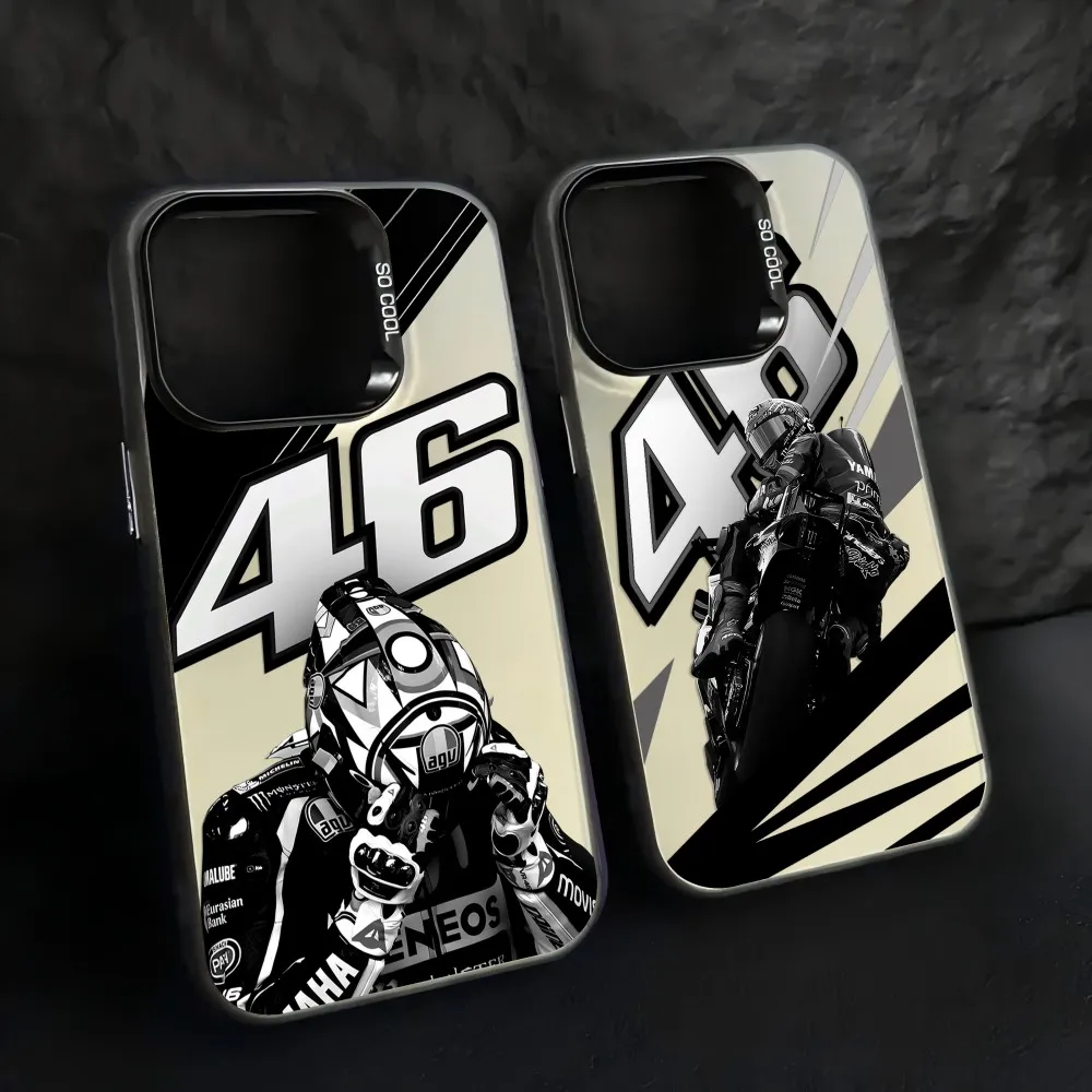 Capa de Celular Antichoque Fosca R-Rossi 46 para iPhone 17, 17e, 16e, 16, 15, 14, 13, 12, 11 mini, Pro Max, Air, Plus - Estilo Corrida de Moto