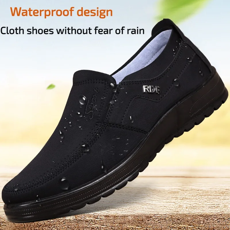 Zapatos informales de tela transpirables para hombre, zapatillas bajas planas con cordones, de cuero, impermeables, para perezosos, Otoño, 2023