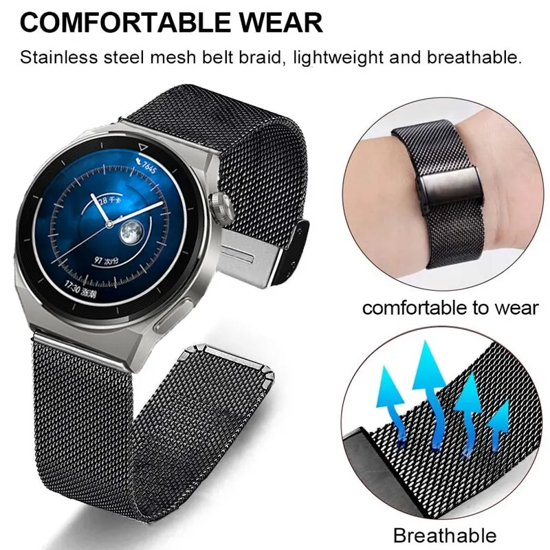 22mm 20mm Milanese Loop Strap For Samsung Galaxy Watch 6 5 4 44mm 40mm S3 Active 2 Amazfit Bracelet Huawei GT 2 3 4 46mm 2e Band