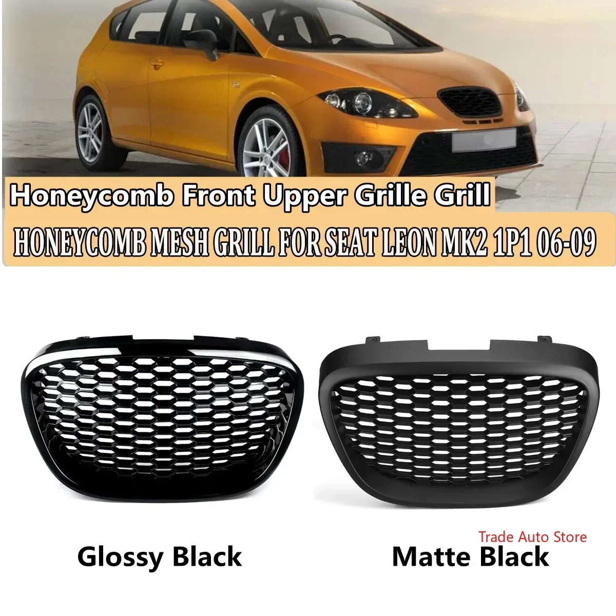 Front Honeycomb Mesh Badgeless Grille For Seat Leon MK2 1P Altea Toledo Mk3 2004-2009 Front Bumper Grill Hood Mesh Set