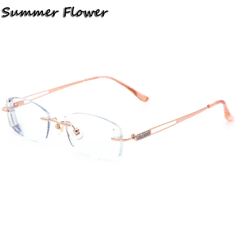 

Rimless Spectacles Pure Titanium Fashion Colored Eye Glasses Diamond Cutting Frames Women Sunglasses Tint Lens