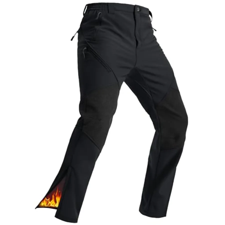 

TACVASEN Men's Snow Ski Pants Winter Hiking Waterproof Fleece Lined Insulated Snowboard Softshell Pant Zipper Bottom Leg
