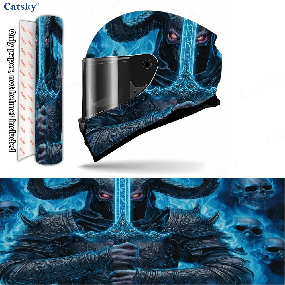 Ice-flamed Demon Warrior Print Helmet stickers , PVC Material Multifunctional Helmet Stickers, Scratch-Resistant & Fade-Proof, E