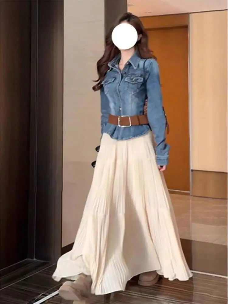 

Women's Spring Autumn denim jacket Vintage Denim Shirt Jacket High End Temperament Washed Distressed Regular Shoulder