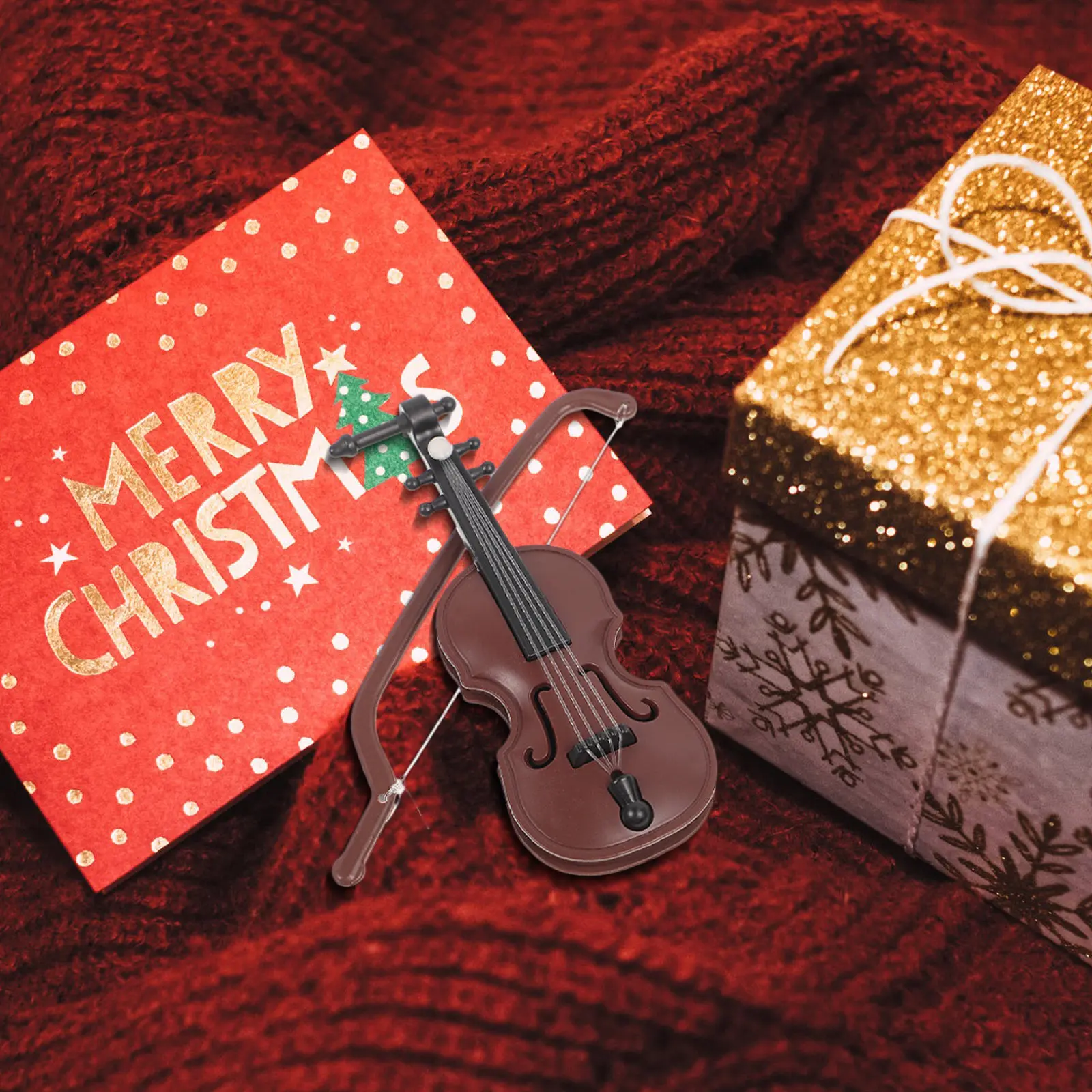 Musical Instrument Xmas Ornaments - 20 set Mini Violin Wood Grain