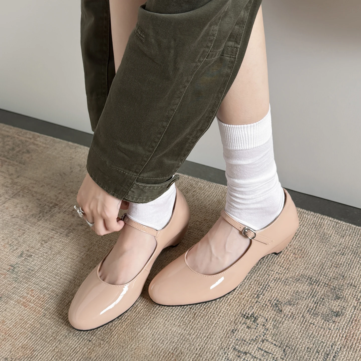 2026 spring autumn women pumps natural leather 22-25cm split leather+pigskin+sheepskin round toe buckle mary janes women shoes