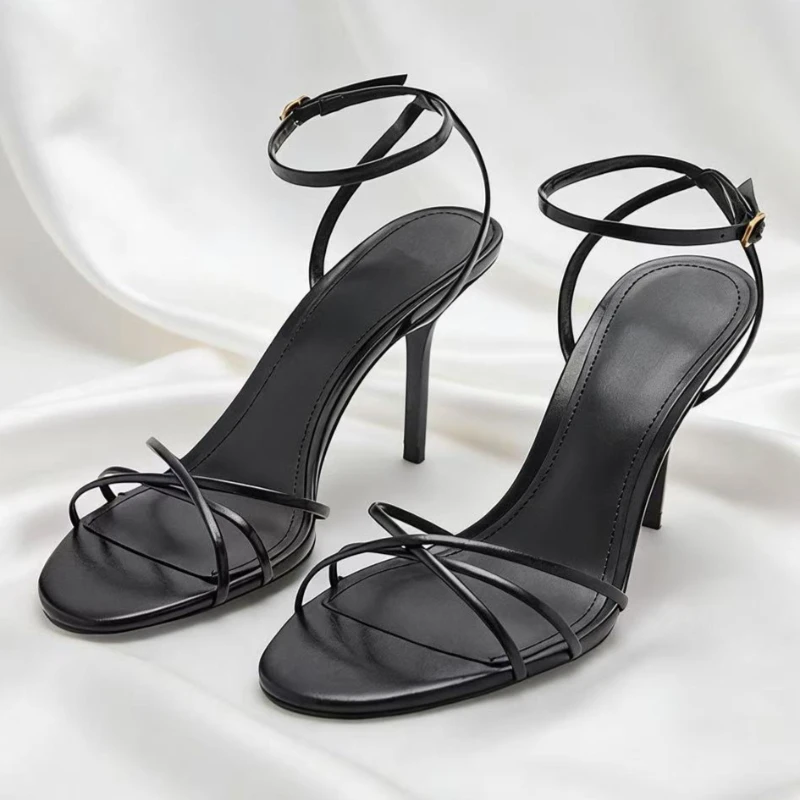 Elegant Red Ankle Strap High-heeled Sandals Women Narrow Straps Hollow High Heels Ladies Luxury Weddings Bridal Designer Pumps image 2