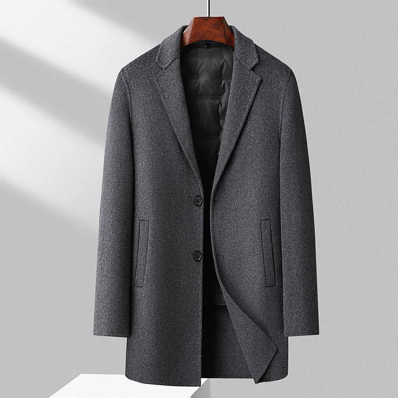 2026 Winter New Style Men's High-Quality Double-Sided Nylon Mid-Length Detachable Down Inner Liner Business Thick Sweater Coat J