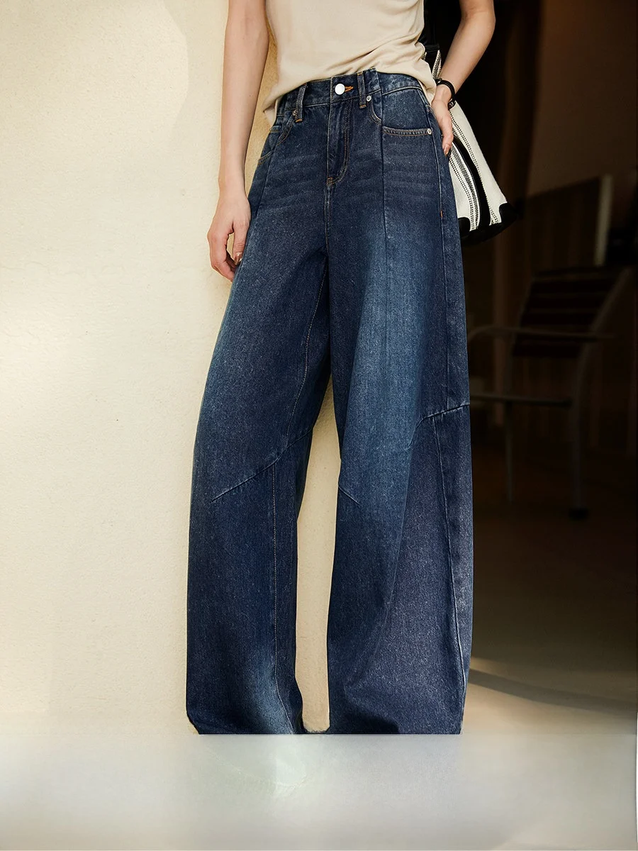 

Джинсы женские XiaoHanGe Blade Denim, весенняя новинка, с высокой талией, из хлопка, повседневные, свободного кроя, однотонные, с карманами на молнии, с эффектом водной стирки